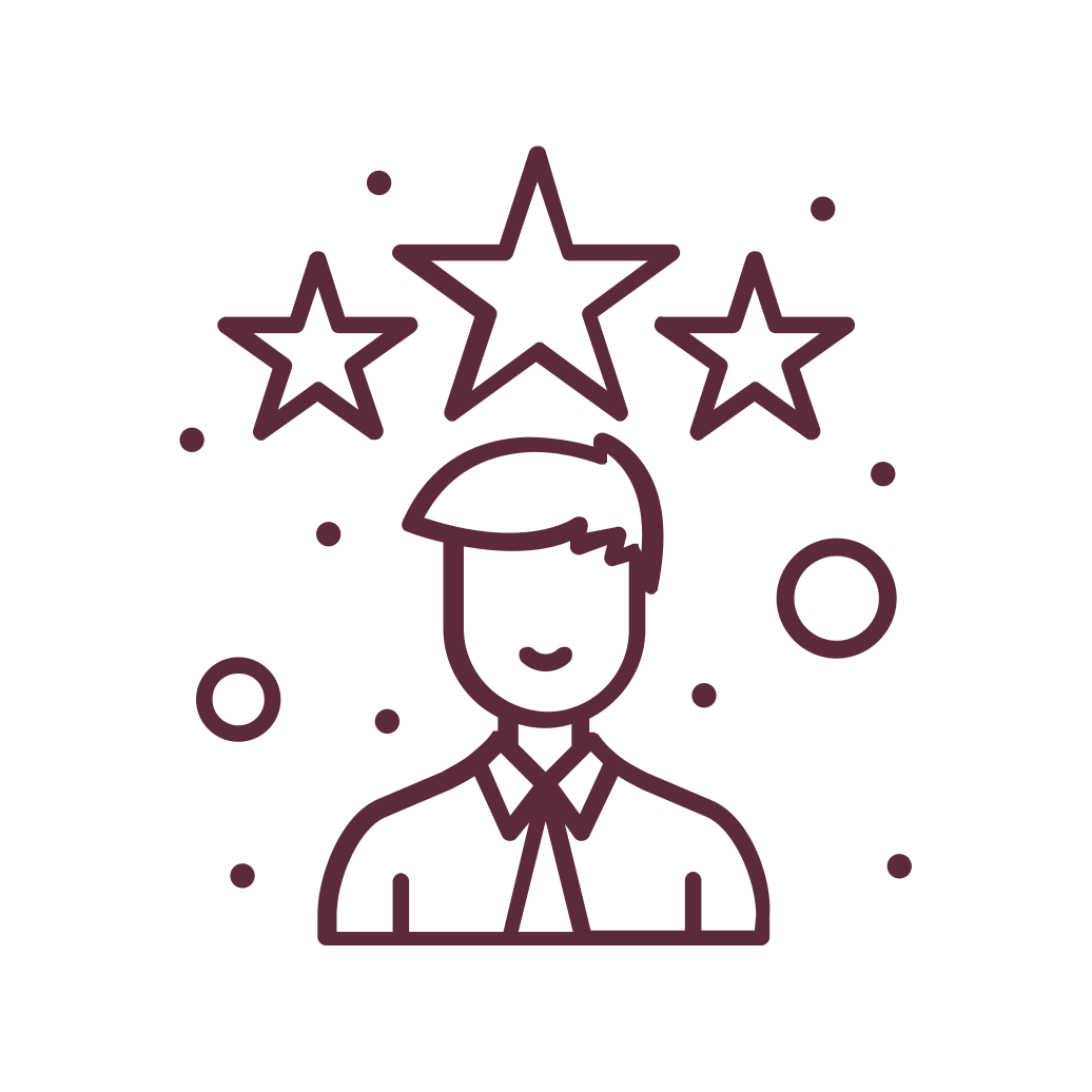 Icon on a person wearing a tie with stars above them